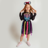 Карнавальный набор &laquo;Радужный скелетик&raquo;, платье и ободок, р. S