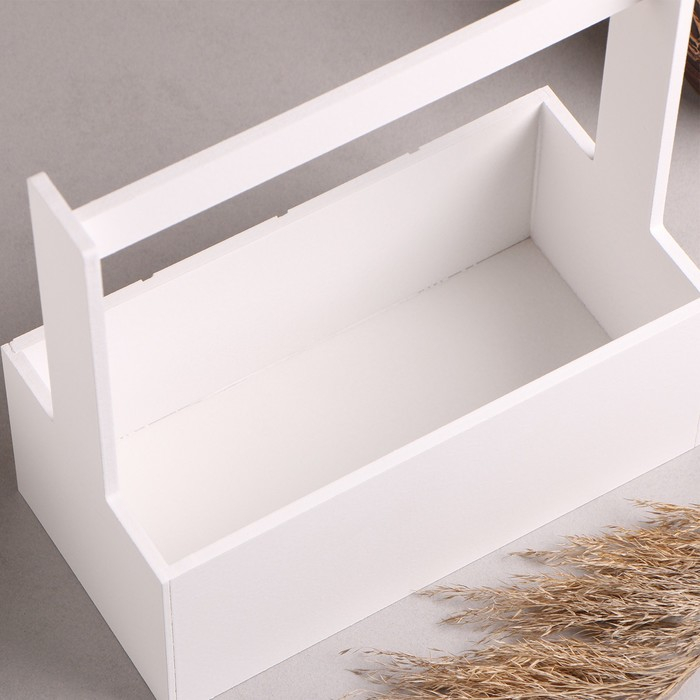 Кашпо деревянное "Эллада большая, сетка", с ручкой, белый, 25&times;12,5&times;10(25) см