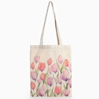 Шопер &laquo;Тюльпаны&raquo; 33,5 х 39,5 см., отдел без молнии, без подклада, белый