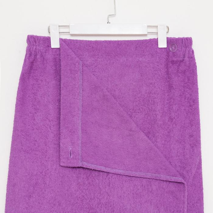 Килт женский для бани и сауны, цвет сиреневый вышивка Снеговик, размер 80х150&plusmn;2 см, махра 300г/м 100% хлопок