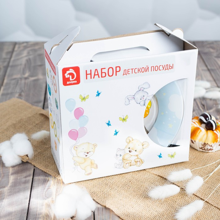 Набор детской посуды Доляна &laquo;Мишутка&raquo;, 3 предмета: кружка 200 мл, миска 450 мл, тарелка d=20 см