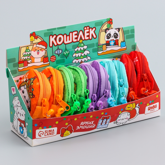 Кошелёк новогодний детский Кошелёк новогодний детский "Котик праздничный", плюшевый, цвет МИКС