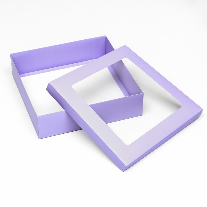Коробка подарочная складная, упаковка, крышка-дно, сиреневая, с окном 30 х 30 х 8 см