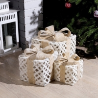 Светодиодная фигура &laquo;Ажурные подарки&raquo; 15, 20, 25 см, текстиль, металл, батарейки ААх2 (не в комплекте), свечение тёплое белое