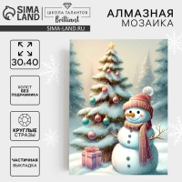 Новогодняя алмазная мозаика с частичным заполнением на холсте &laquo;Новый год. Снеговик&raquo;, 30 х 40 см
