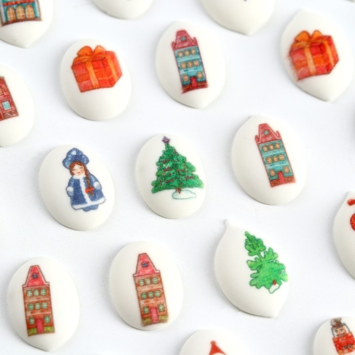 Посыпка медальоны сахарная с картинкой микс: &laquo;Новый год&raquo;, для декора капкейков, торта, напитков, 20 гр