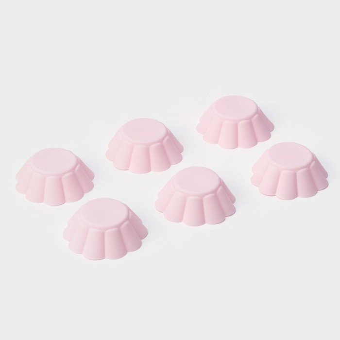 Набор форм для выпечки Доляна &laquo;Ромашки&raquo;, силикон, 7&times;3 см, 6 шт, цвет розовый