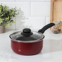 Ковш &laquo;Альфа&raquo; 1,5 л, стеклянная крышка, пластиковая ручка, антипригарное покрытие, цвет красный