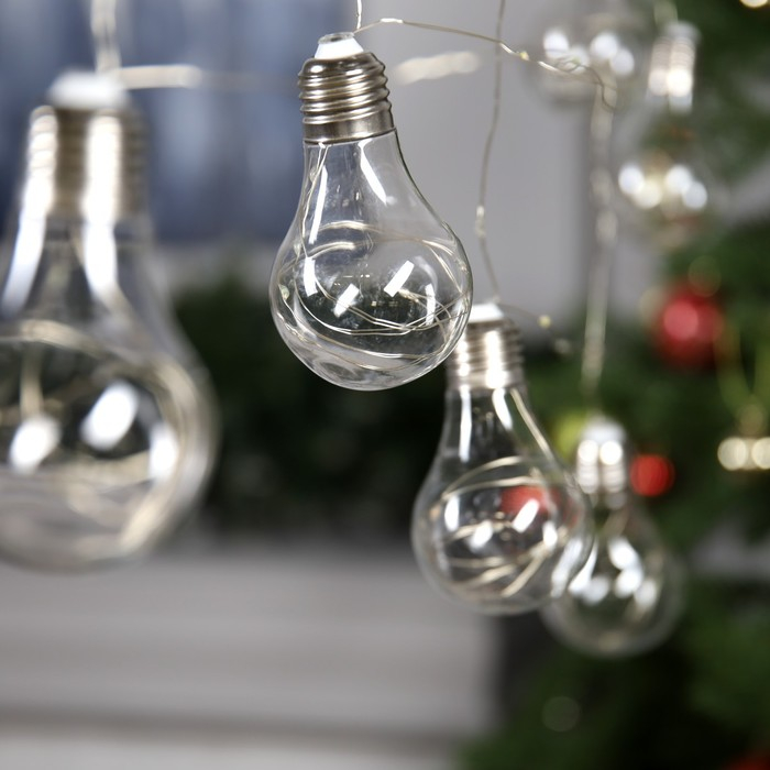 Гирлянда &laquo;Нить&raquo; 3 м с насадками &laquo;Лампочки&raquo;, IP20, серебристая нить, 100 LED, свечение мульти, 3.5 В