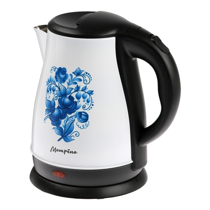 Чайник электрический Чайник электрический "Матрёна" MA-003, металл, 1.7 л, 1500 Вт,бело-чёрный с рисунком "Гжель"