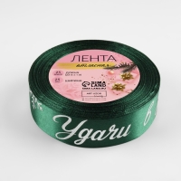 Новый год! Лента атласная с тиснением &laquo;Удачи в Новом году!&raquo;, 25 мм, 23 &plusmn; 1 м, цвет зелёный/серебряный №056