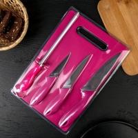 Набор кухонных принадлежностей, 5 предметов: ножи 9 см, 12 см, 15 см, мусат, доска, цвет МИКС Набор кухонных принадлежностей, 5 предметов: ножи 9 см, 12 см, 15 см, мусат, доска, цвет МИКС