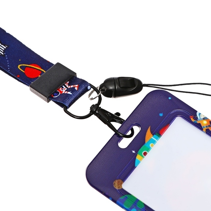 Бейдж-карман вертикальный пластиковый, внешний 110x68мм, внутренний 85x54мм, лента 80x2см, Бейдж-карман вертикальный пластиковый, внешний 110x68мм, внутренний 85x54мм, лента 80x2см, "Космос".