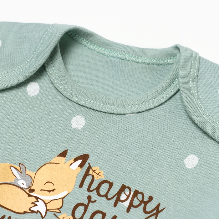 Боди детское с длинным рукавом "Лисичка", цвет ментол, рост 74