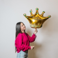 Воздушный шар фольгированный 24" &laquo;С днем рождения&raquo;, корона, с подложкой