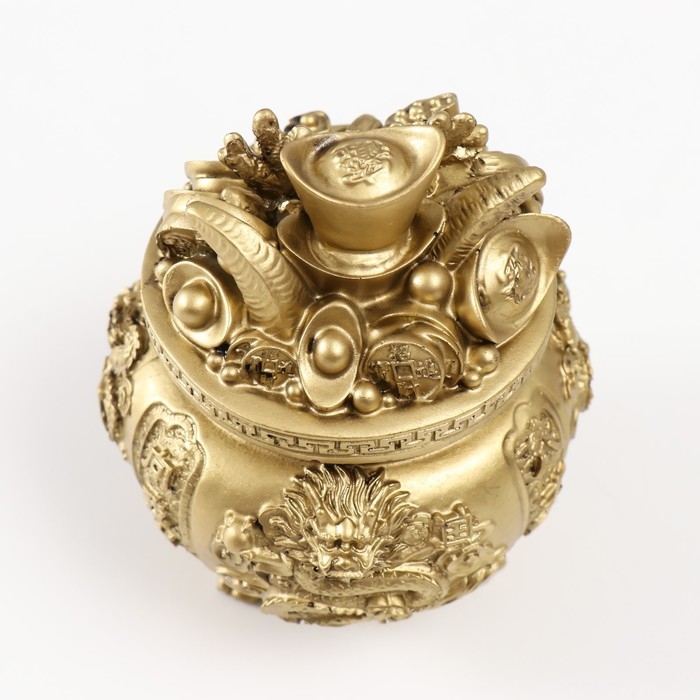 Нэцкэ полистоун под бронзу Нэцкэ полистоун под бронзу "Чаша богатства с драконом" 9х9х11 см