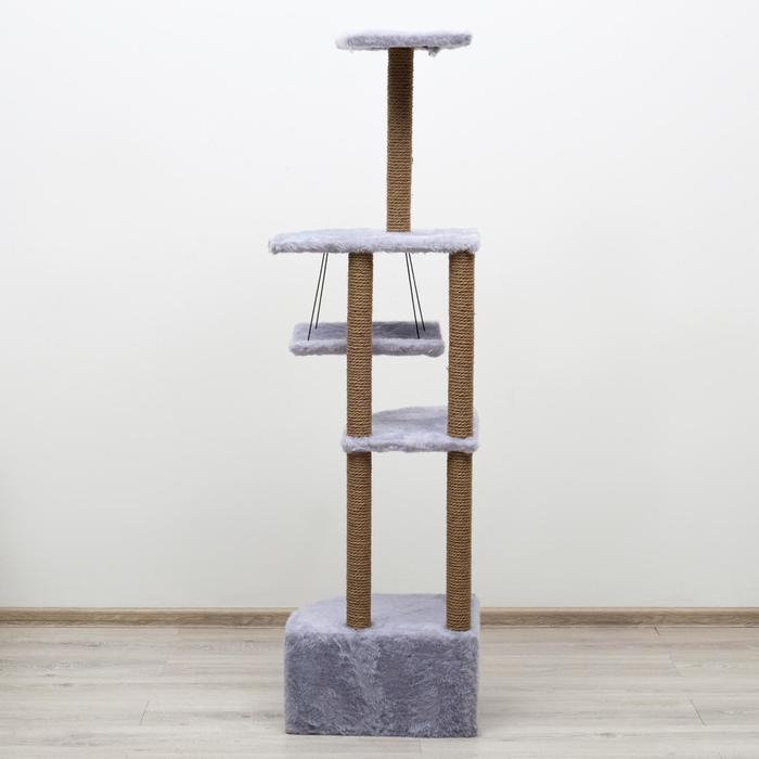 Комплекс для кошек с когтеточкой, угловой, с гамаком, 48 х 48 х 171 см, серый Комплекс для кошек с когтеточкой, угловой, с гамаком, 48 х 48 х 171 см, серый