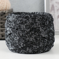 Трикотажная пряжа "Риббон" с люрексом 85м/170&plusmn;5 гр (Черный, люрекс: Серебро)