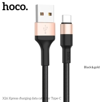 Кабель Hoco X26, Type-C - USB, 3 А, 1 м, нейлоновая оплетка, чёрно-золотистый Кабель Hoco X26, Type-C - USB, 3 А, 1 м, нейлоновая оплетка, чёрно-золотистый
