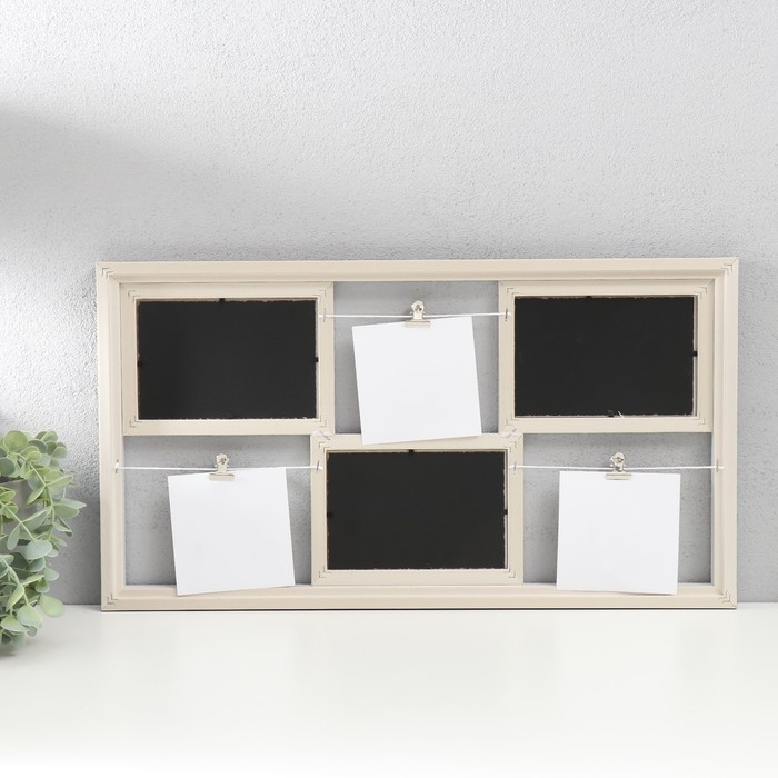 Фоторамка пластик на 6 фото Фоторамка пластик на 6 фото "Теплые воспоминания" с прищепками, черно-белый 53х30 см