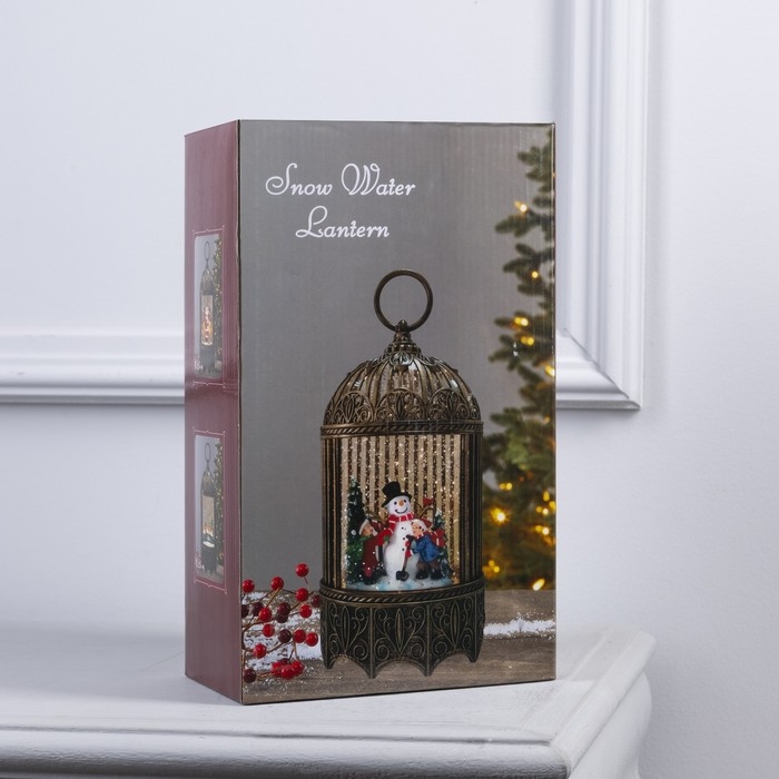 Светодиодная фигура &laquo;Фонарь с Дедом Морозом и оленями&raquo; 13 &times; 25.5 &times; 8 см, пластик, батарейки ААх3 (не в комплекте), USB, свечение тёплое белое