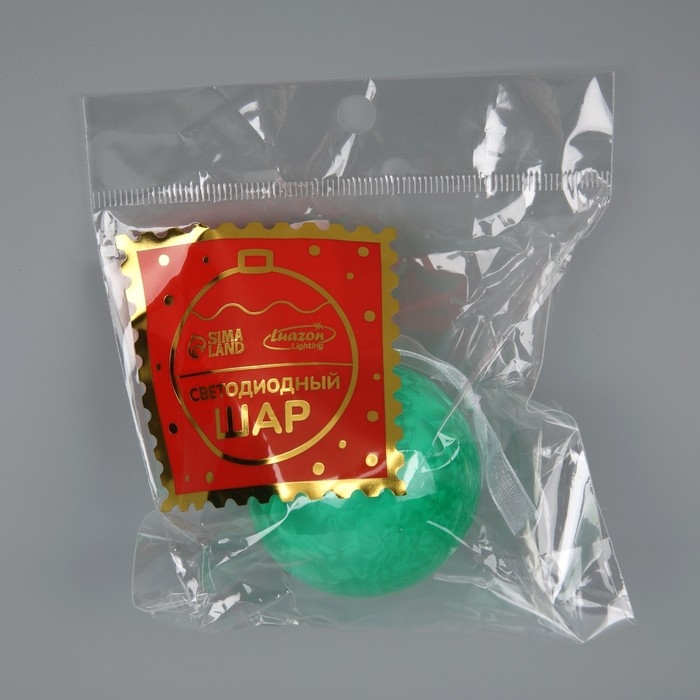 Елочный шар &laquo;Зимний узор зеленый&raquo; d=5 см, 1 LED, AG13x3 (в комплекте), свечение тёплое белое