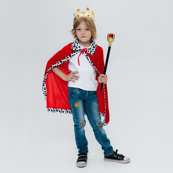 Карнавальный набор &laquo;Важный король&raquo;: плащ, корона на липучках, жезл