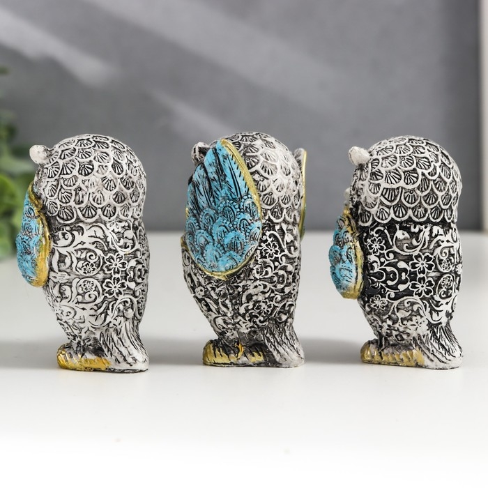 Сувенир полистоун Сувенир полистоун "Филин - не вижу, не слышу, не скажу" серо-голубой МИКС 7х4,5х3,5 см