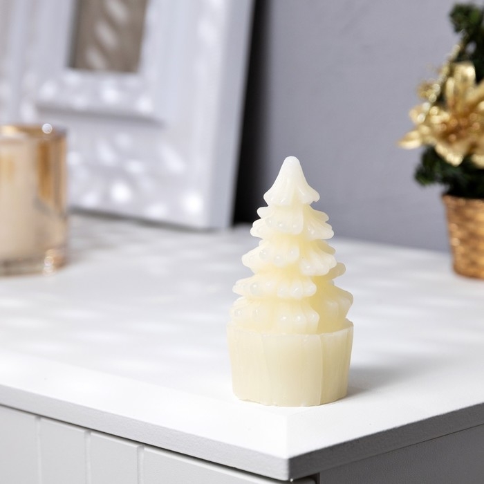 Светодиодная фигура &laquo;Свеча ёлка&raquo; 4.5 &times; 10 &times; 4.5 см, пластик, батарейки AG13х3 (в комплекте), свечение тёплое белое