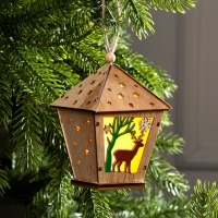 Ёлочная игрушка &laquo;Фонарь с оленем&raquo;, от батареек, свечение тёплое белое