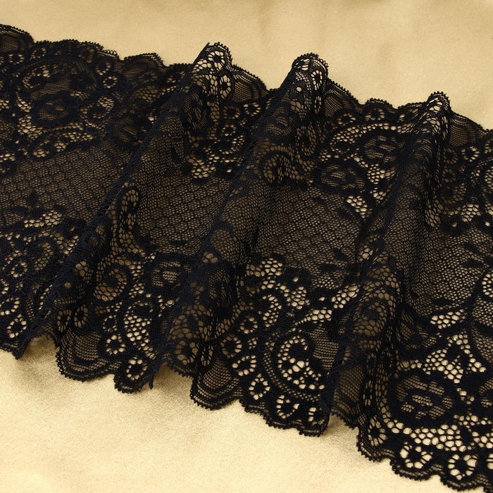 Кружевная эластичная ткань, 195 мм × 2,7 ± 0,5 м, цвет чёрный Кружевная эластичная ткань, 195 мм × 2,7 ± 0,5 м, цвет чёрный