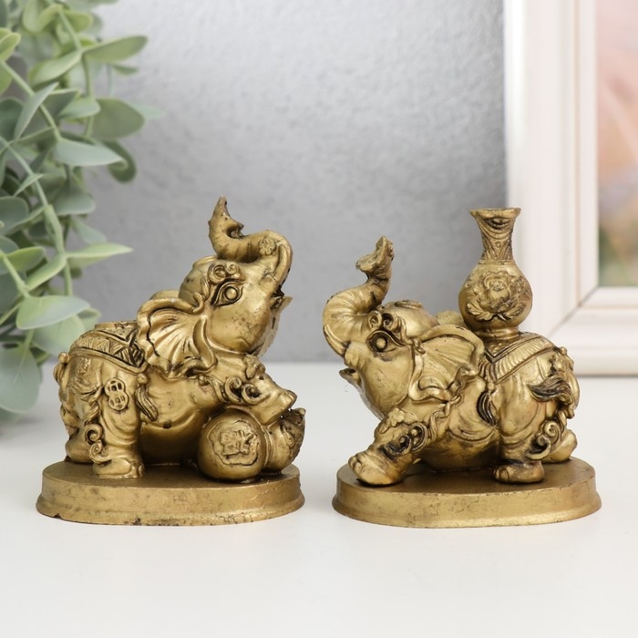 Нэцкэ полистоун набор 2 шт Нэцкэ полистоун набор 2 шт "Слоны с кувшином и мячом" 6,2х7х7,5 см