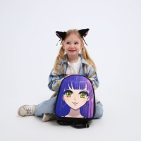 Рюкзак школьный текстильный с ушками на заколках &laquo;Аниме&raquo;, 27х23 см, чёрный/фиолетовый