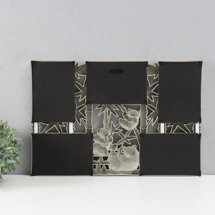 Фоторамка пластик на 5 фото 10х15 см Фоторамка пластик на 5 фото 10х15 см "Панды на бамбуке" бледное золото 32х47 см