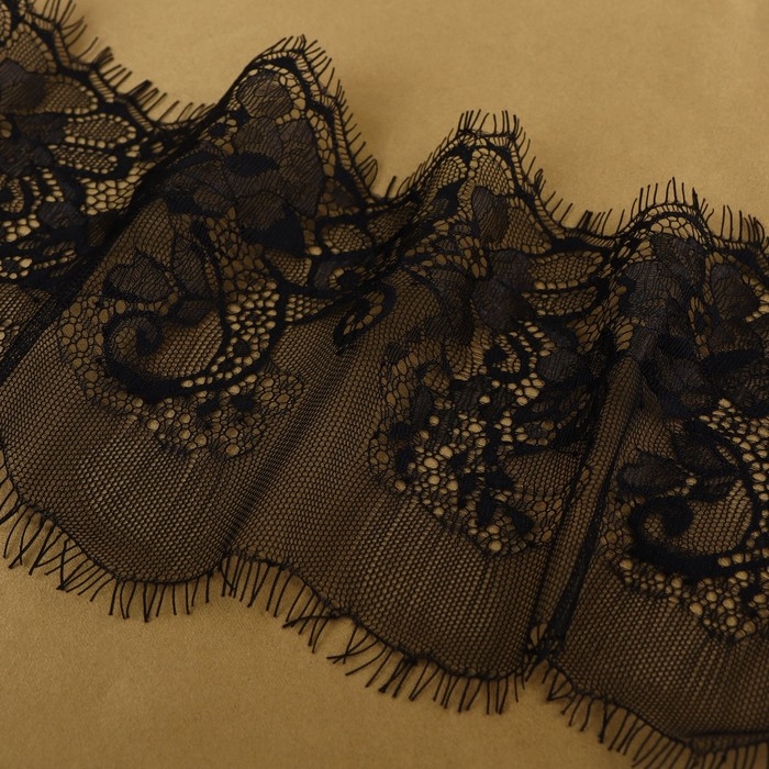 Кружево реснички, 160 мм &times; 3 &plusmn; 0,5 м, цвет чёрный