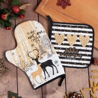 Набор кухонный &laquo;Все исполнит Новый Год" варежка-прихватка 20х28см, прихватка 19х19см,100%хл