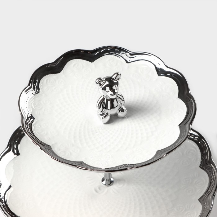 Этажерка - фруктовница круглая &laquo;Стильный мишка&raquo;, 2 яруса, d=18,5/26 см, керамика, цвет белый