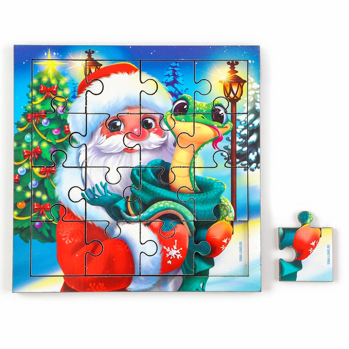 Пазлы для детей деревянные &laquo;Новый год! Дед Мороз и змея&raquo;, 16 элементов, символ года 2025