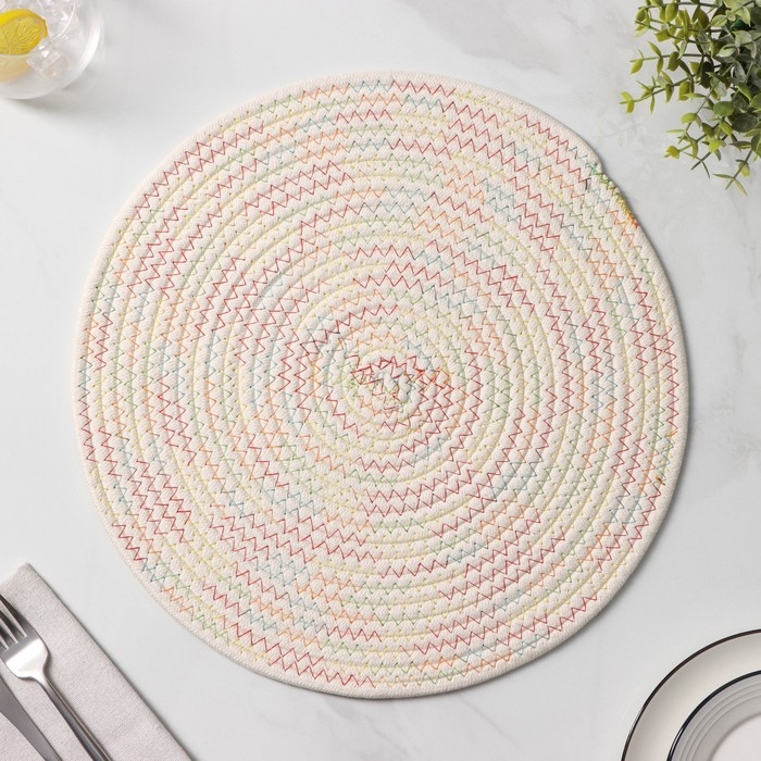 Салфетка сервировочная на стол Доляна «Радуга», d=38 см, цвет кремовый Салфетка сервировочная на стол Доляна «Радуга», d=38 см, цвет кремовый