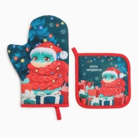 Набор кухонный Доляна "Мечта исполнится": прихватка 17х17 см, варежка-прихватка 20х28 см, 35% хлопок