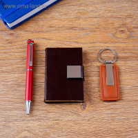 Набор подарочный 3в1 (ручка, брелок, визитница) микс
