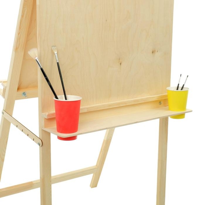 Мольберт тип «Хлопушка», двусторонний, 120 х 60 х 65 см, планшет 60 х 60 см, полка с двумя подстаканниками, неокрашенное дерево, Calligrata Мольберт тип «Хлопушка», двусторонний, 120 х 60 х 65 см, планшет 60 х 60 см, полка с двумя подстаканниками, неокрашенное дерево, Calligrata