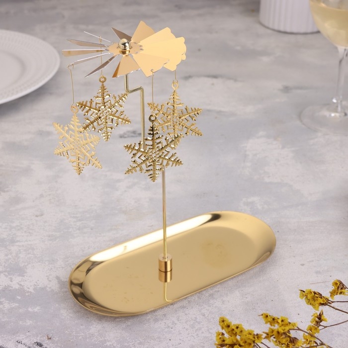 Подсвечник Подсвечник "Карусель со снежинками", золотая, металл, 8,5 х 18 см