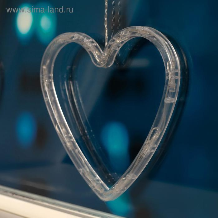 Гирлянда &laquo;Бахрома&raquo; 2.4 &times; 0.9 м с насадками &laquo;Сердце&raquo;, IP20, прозрачная нить, 186 LED, свечение тёплое белое, 8 режимов, 220 В