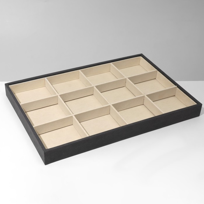 Подставка для украшений 12 ячеек, флок, 35&times;24&times;3, цвет серо-бежевый