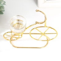 Подсвечник металл, стекло на 1 свечу "Велосипед" d-4,5 см золото 18,5х6х14 см