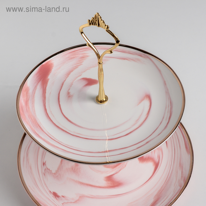 Этажёрка - фруктовница круглая «Мрамор», 2 яруса, d=20,5/25 см, керамика, цвет розовый Этажёрка - фруктовница круглая «Мрамор», 2 яруса, d=20,5/25 см, керамика, цвет розовый