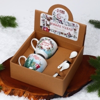 Новый год. Набор из керамики Happy New year, кружка 180 мл, 2 шт, ложка 2 шт, цвет белый Новый год. Набор из керамики Happy New year, кружка 180 мл, 2 шт, ложка 2 шт, цвет белый