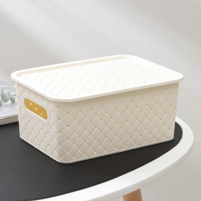 Корзина для хранения с крышкой Виолет &laquo;Береста&raquo;, 3 л, 23,5&times;17,3&times;10,5 см, цвет слоновая кость