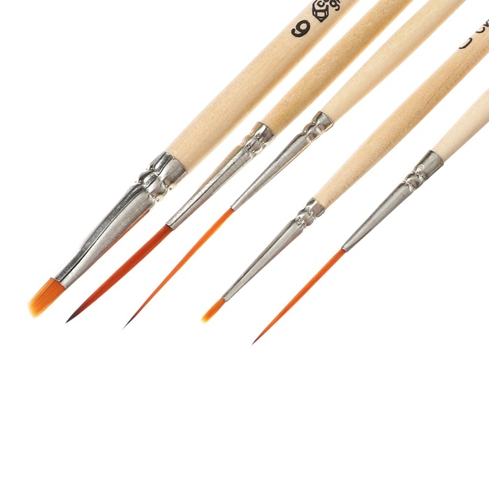 Набор кистей Синтетика, 5 штук Calligrata (Лайнеры №: 0,1,2; наклонная №6, кругл №0), пакет